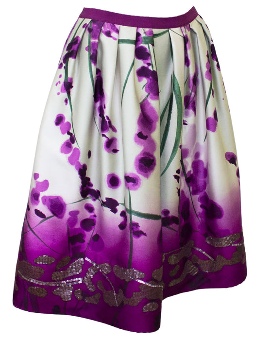Purple Silk Watercolor Flower Skirt – Vintage Couture