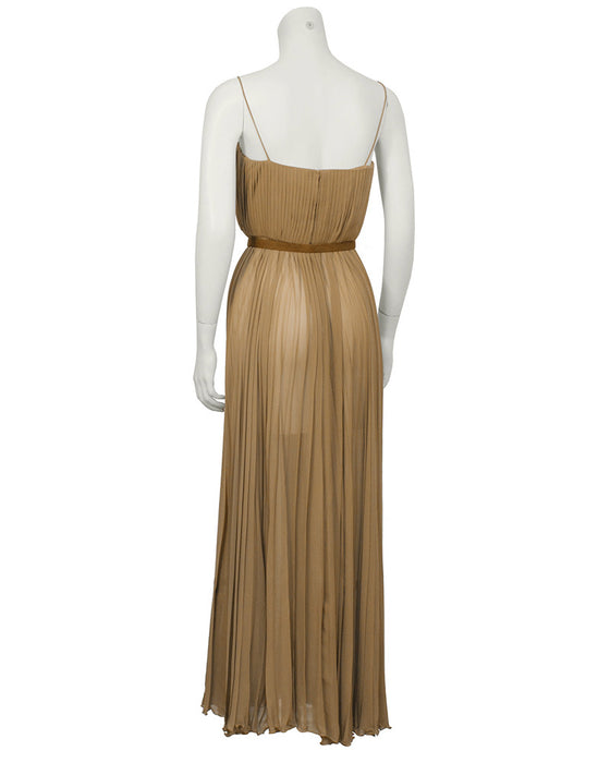 Mocha Chiffon Pleated Gown w/ Belt – Vintage Couture