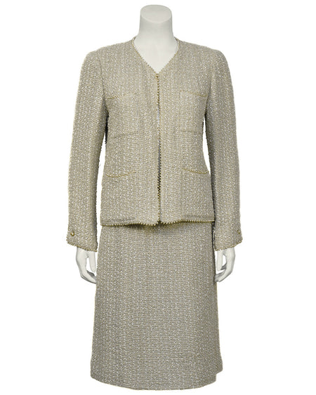 Louis Vuitton Classic Blue Beige Tweed Linen Mixed Jacket Skirt Suit - LAR  Vintage