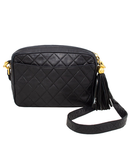 1990s Chanel Black Lambskin Leather Chevron Large Camera Bag For Sale at  1stDibs