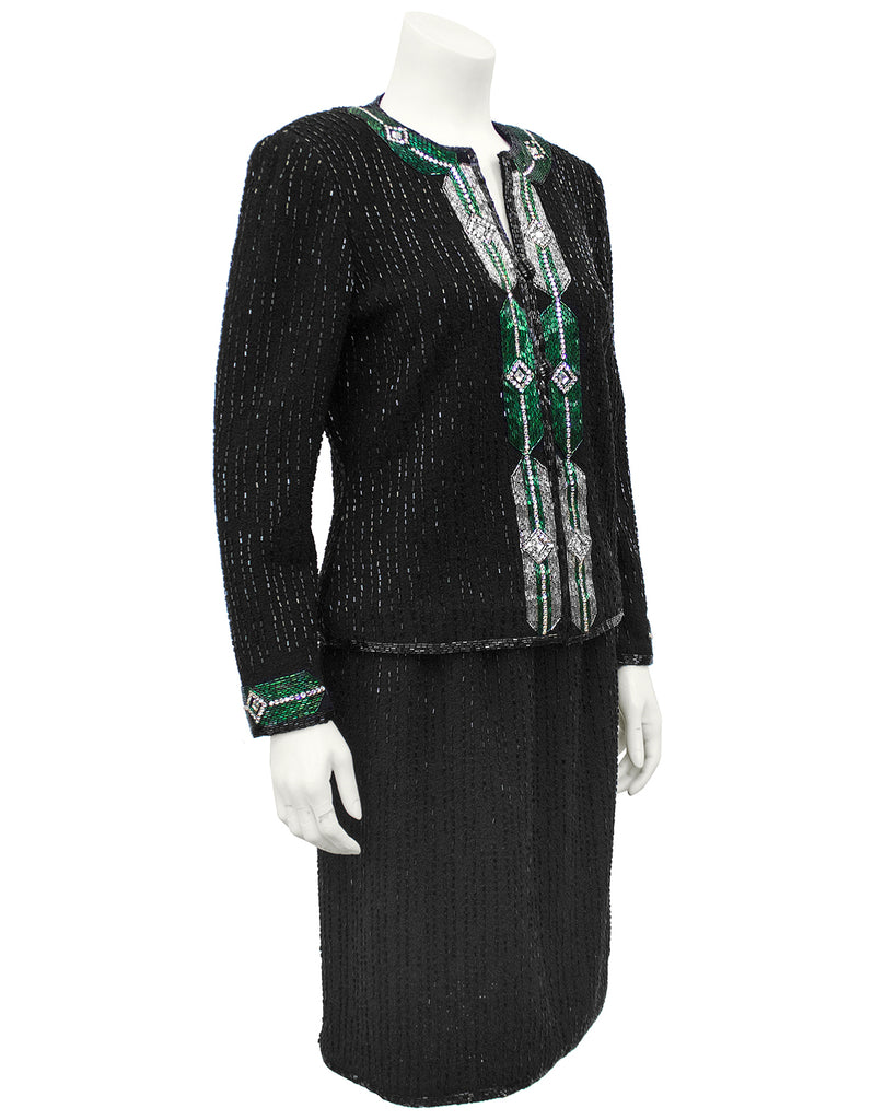 Black Knit Evening Suit with Art Deco Inspired Beading – Vintage Couture