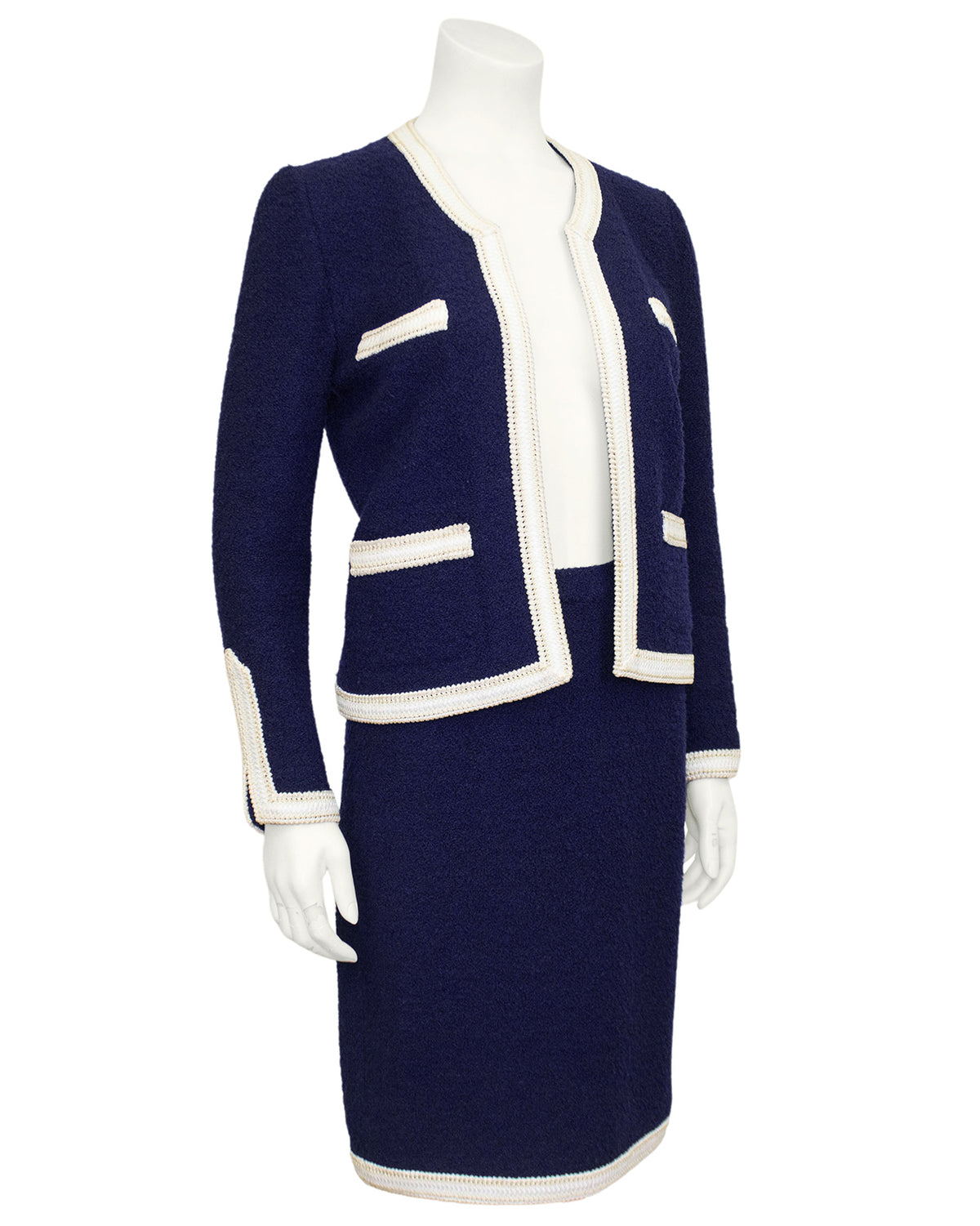 Navy Blue and White Knit Skirt Suit – Vintage Couture
