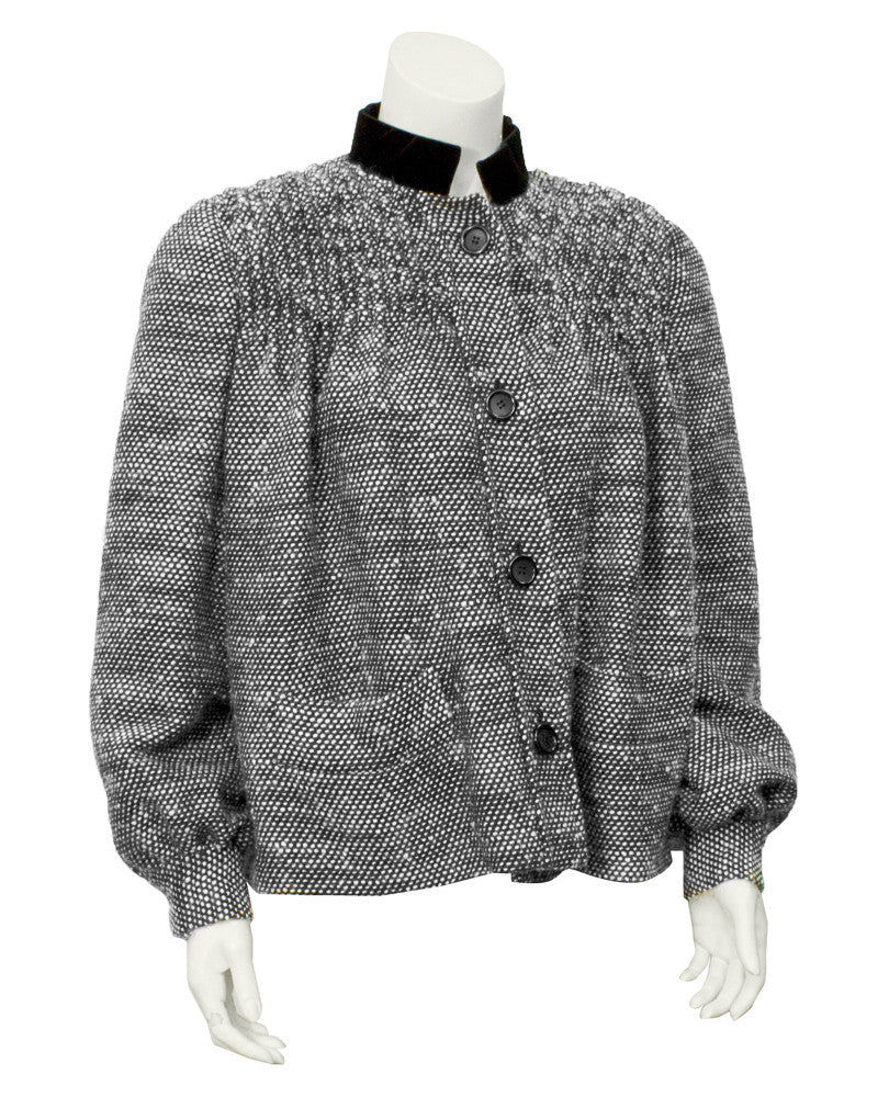 Black White Boucle Short Swing Jacket Vintage Couture