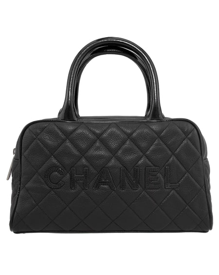 Chanel Wild Stitch Coco Mark Handbag Boston Bag Beige Black