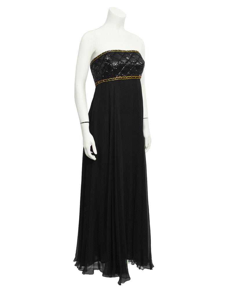 Black Strapless Sequin & Chiffon Gown – Vintage Couture