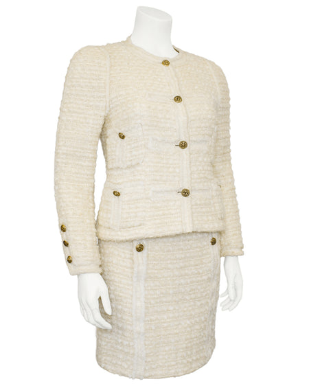1960s Chanel Couture Cream Skirt Suit with Lace Trim at 1stDibs