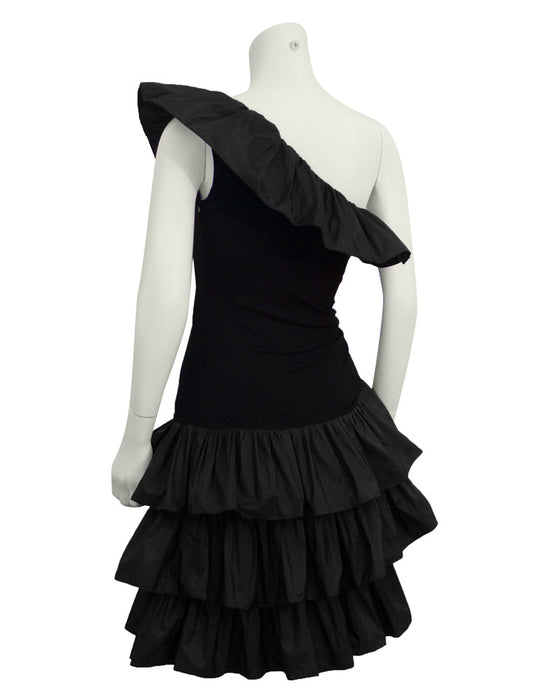 Black Ruffle One Shoulder Cocktail – Vintage Couture