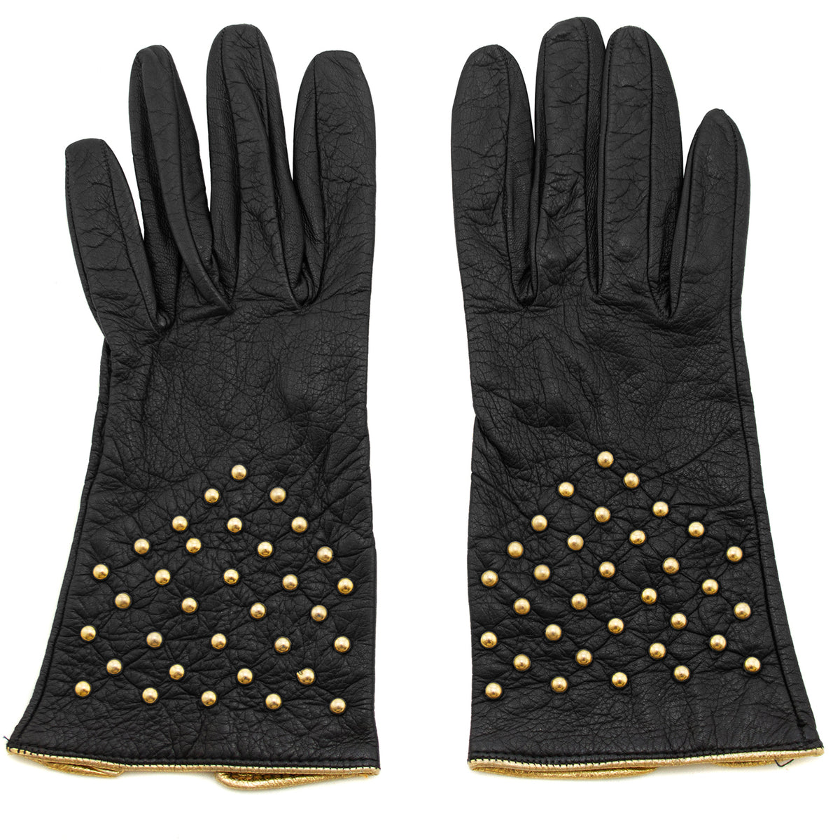 Black Leather Gloves with Gold Studs – Vintage Couture