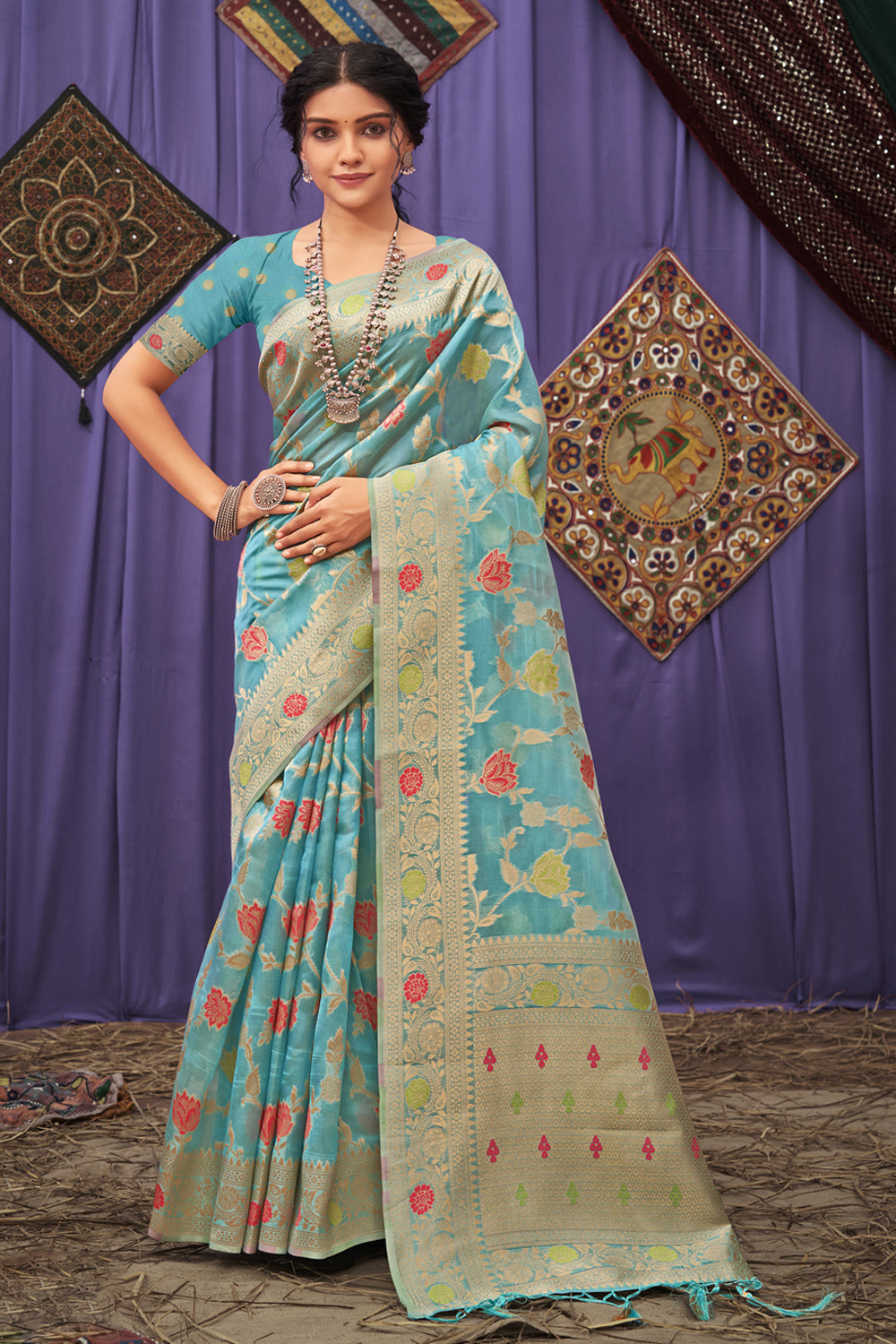 Buy Powder Blue Organza Saree Online Karagiri – Karagiri Global