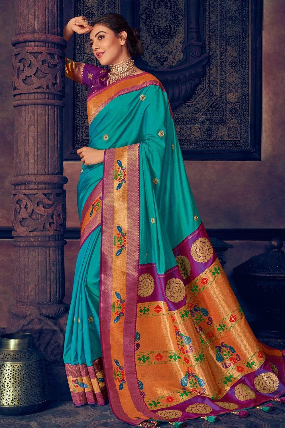 Buy the amazing Deep sky blue woven paithani saree online at best ...