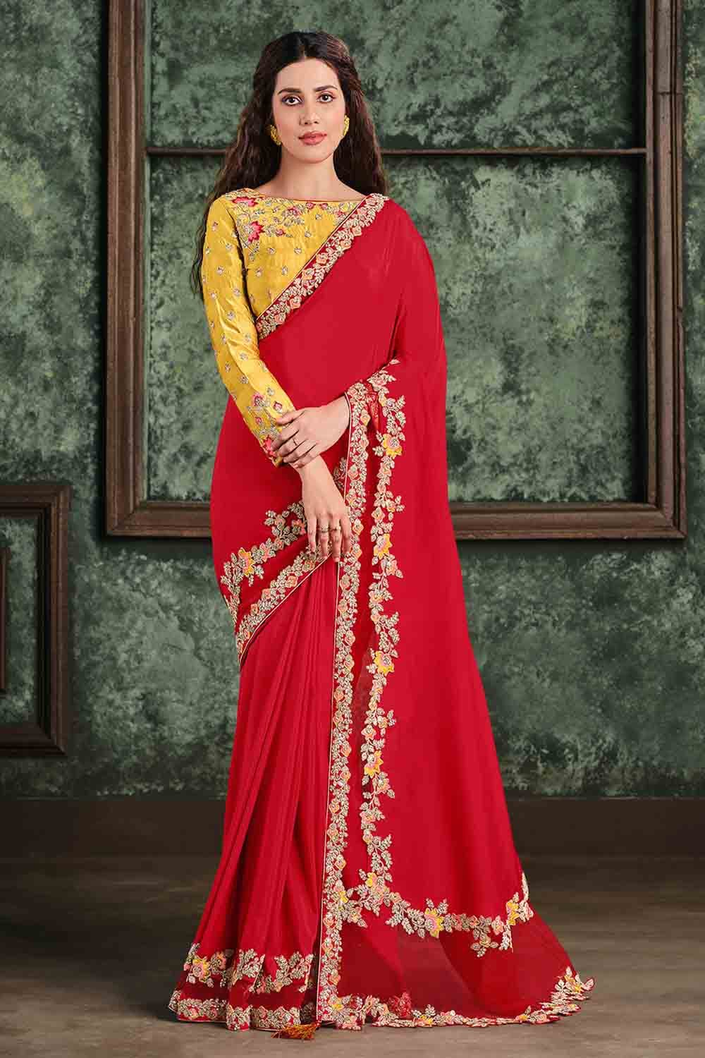 Buy Crimson Red Satin Silk Saree online-Karagiri – Karagiri Global