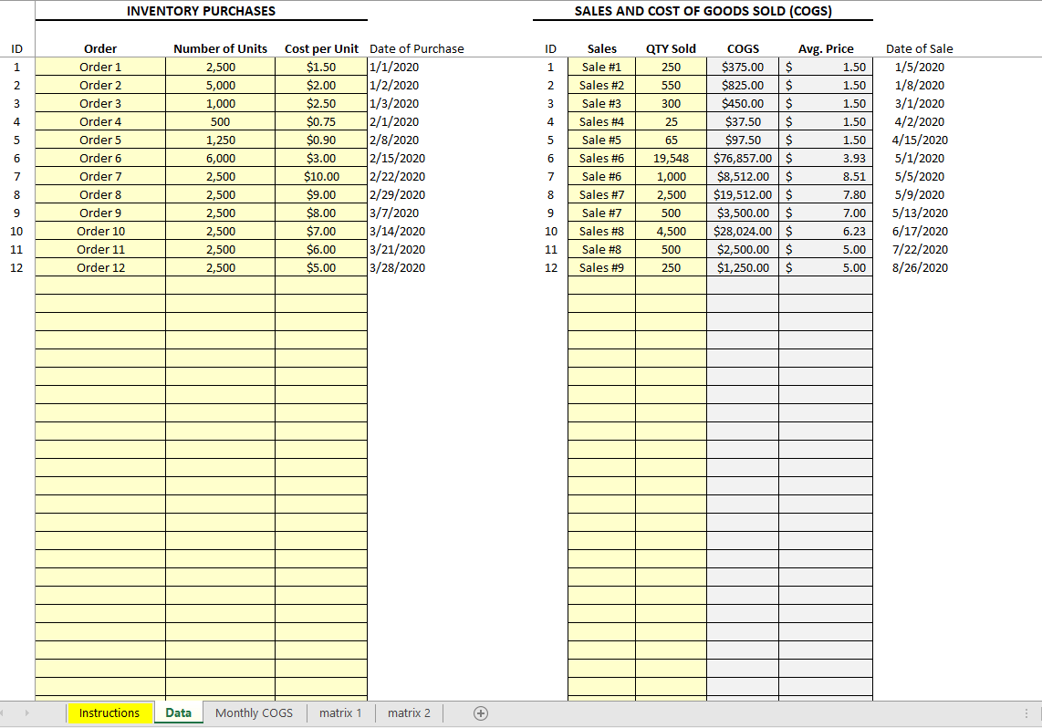 FIFOBased COGS Inventory Valuation Template in Excel