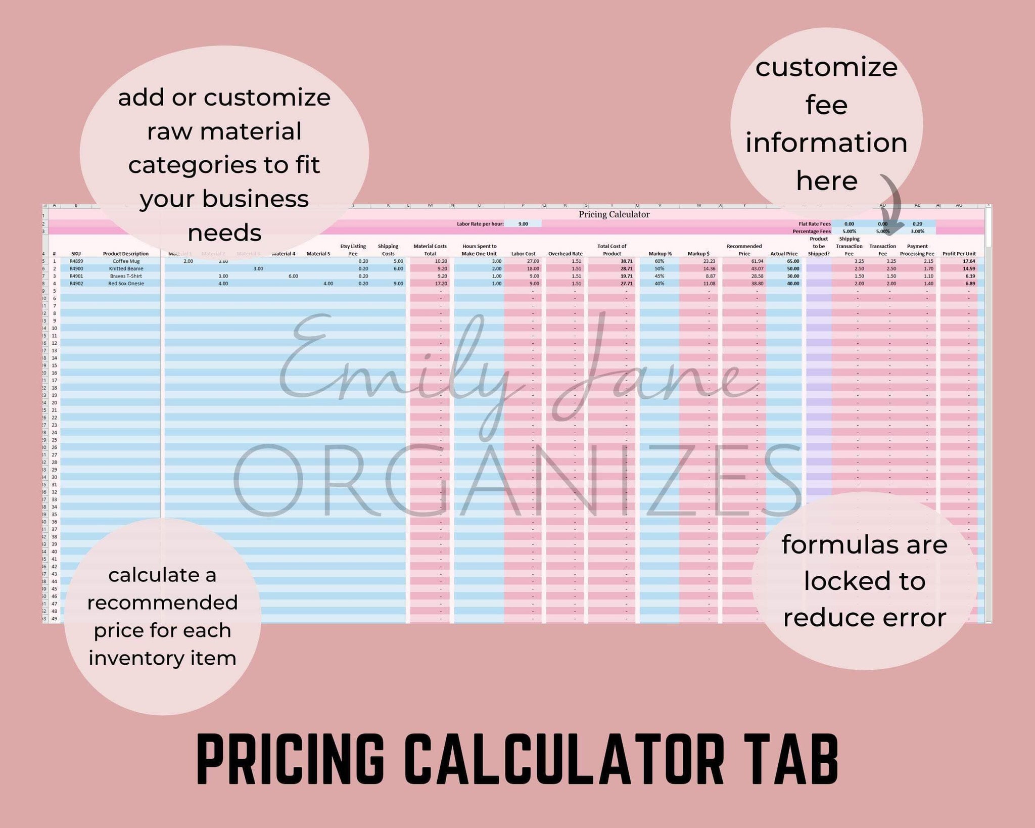 Bookkeeping + Inventory + Pricing Template for Small Businesses