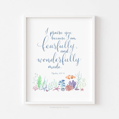 Clownfish in the Ocean - Psalm 139:14 - Christian Baby Shower Gift Ideas