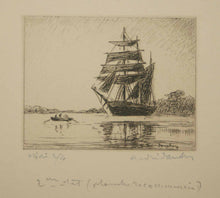 Charger l&#39;image dans la galerie, [Trois personnages dans une barque rejoignant un bateau].

