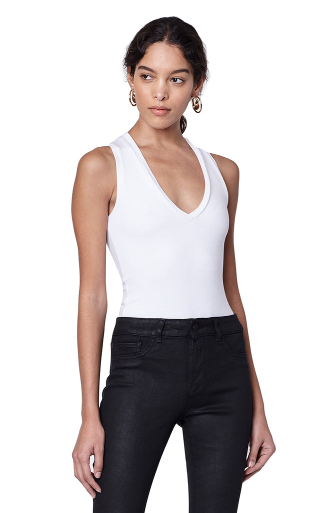 Alix Nyc Merit White Ribbed V-neck Tank Bodysuit – ALIX NYC