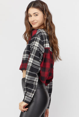 Link to Colorblock Flannel Cropped Shirt Red