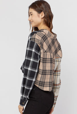 Link to Contrast Flannel Cropped Shirt Taupe
