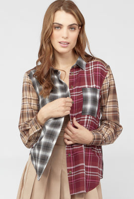 Link to Colorblock Plaid Flannel Shirt Taupe