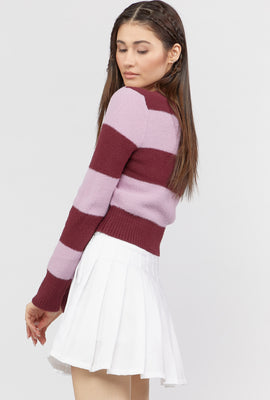 Link to Striped Cropped Cardigan Sweater Burgundy
