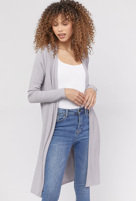 Link to Open-Front Side-Slit Cardigan Heather Grey