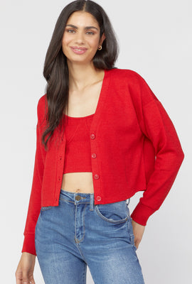 Link to Cardigan Sweater & Cropped Cami Set Red