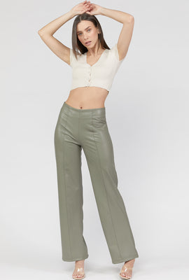 Link to Faux-Leather Wide-Leg Pants Dark Green