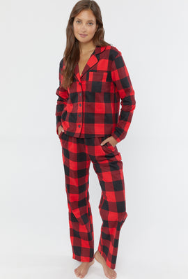 Link to Printed Flannel Pajama Set Black