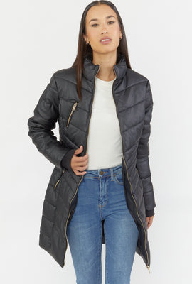 Link to Faux Leather Puffer Midi Jacket Gold