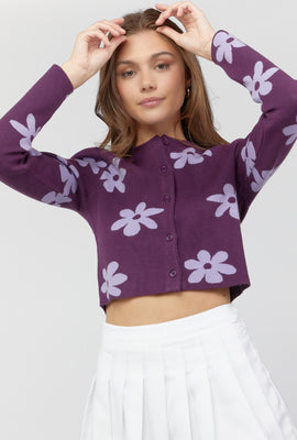 Link to Printed Button-Front Cardigan Sweater Purple