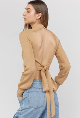 Link to Open-Back Mock-Neck Sweater Tan