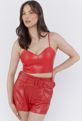 Link to Faux Leather Belted Shorts Red