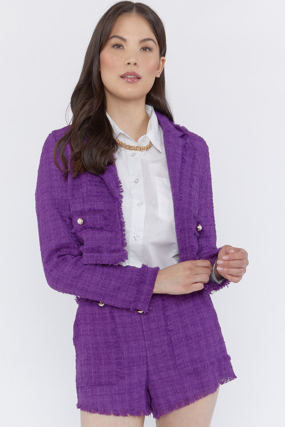 Tweed Cropped Blazer Purple