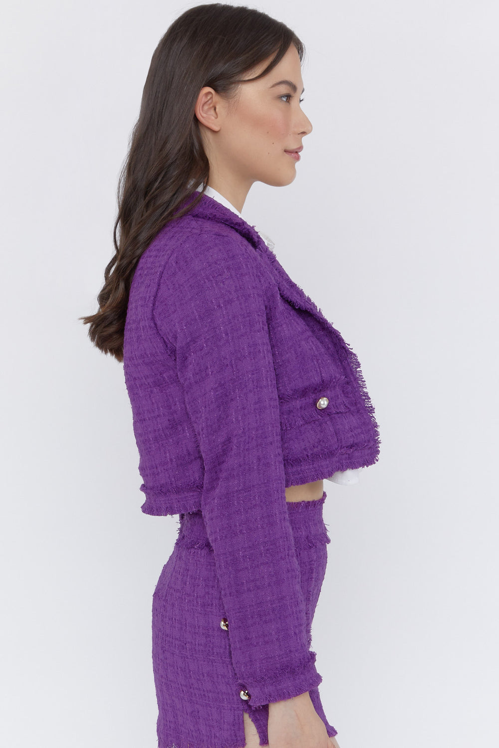 Tweed Cropped Blazer Purple