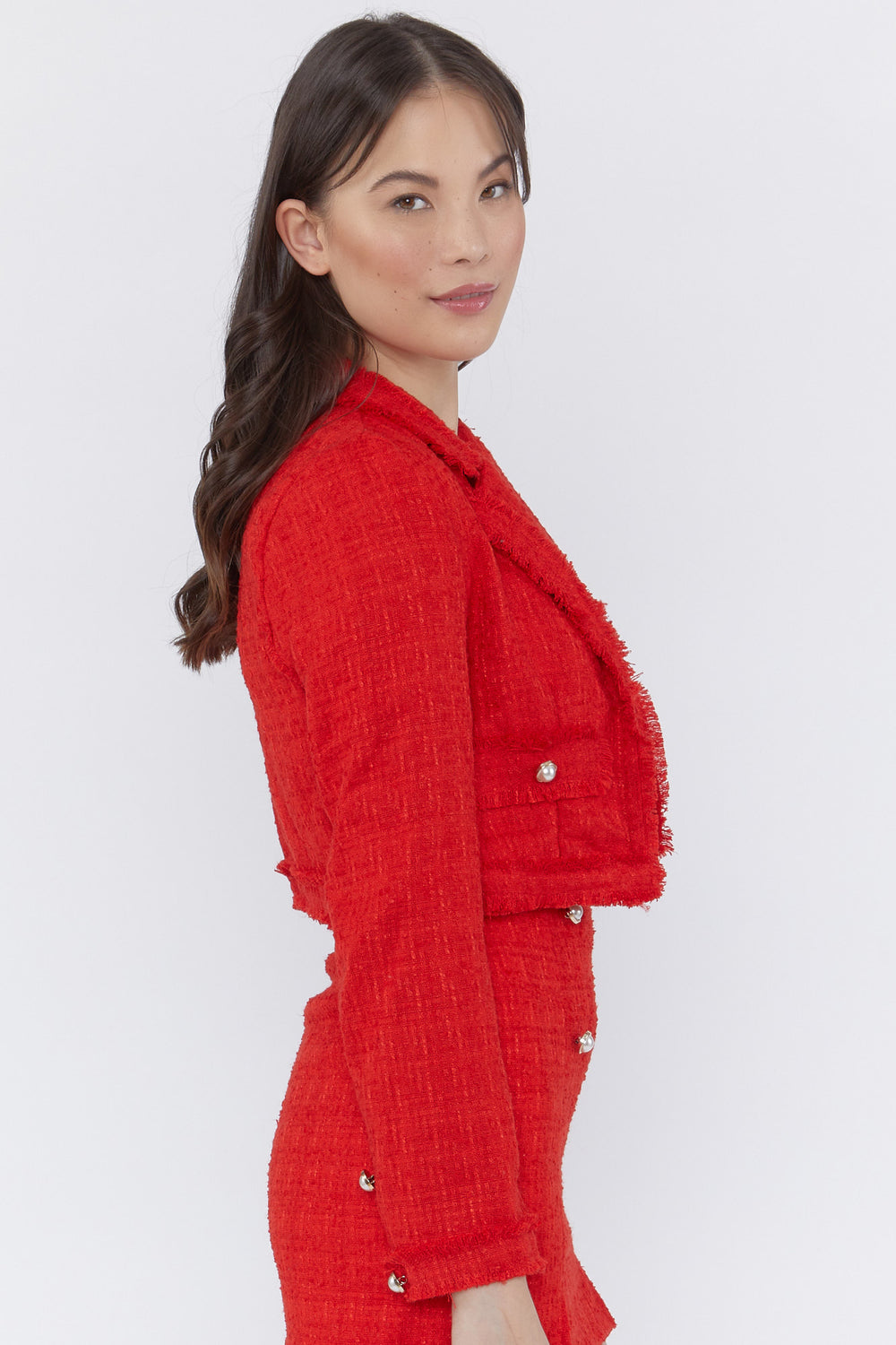 Tweed Cropped Blazer Red