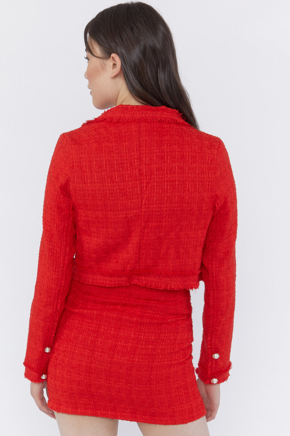 Tweed Cropped Blazer Red