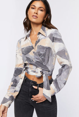 Link to Abstract Print Wrap Top Grey