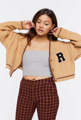 Link to Cropped Varsity Cardigan Sweater Tan
