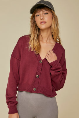 Link to Drop-Sleeve Cardigan Sweater Burgundy