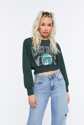 Link to New York Graphic Cropped Pullover Dark Green
