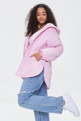 Link to Quilted Button-Front Hooded Jacket Light Pink