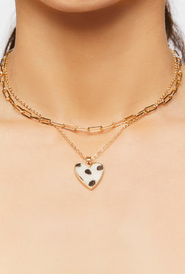 Link to Heart Pendant Layered Necklace White