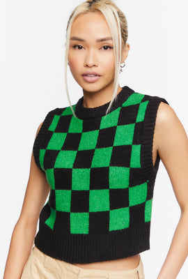 Link to Checkered Cropped Sweater Vest Green