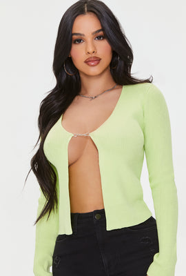 Link to Ribbed Curb Chain Sweater Green