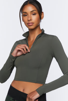 Link to Active Seamless Half-Zip Crop Top Dark Green