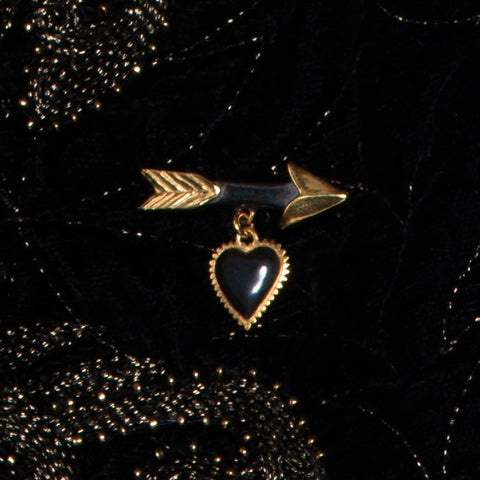 Cupid's Arrow & Lulu Heart Brooch - Black & Gold