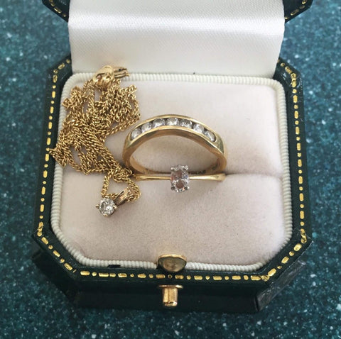 Jane's original wedding ring, eternity ring and wedding necklace