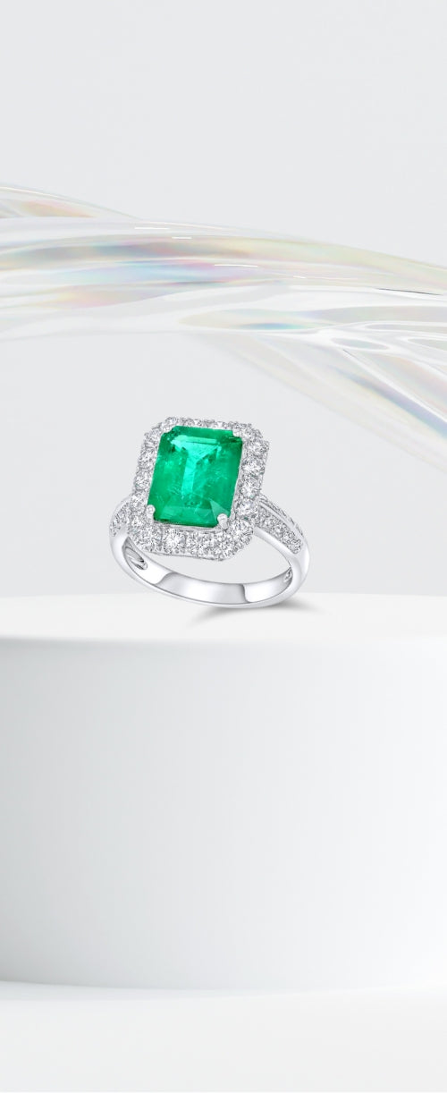 Gemma Emerald Ring, White Gold and Diamonds