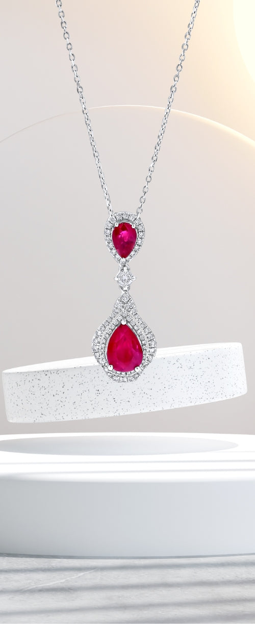 Gemma Necklace, White Gold and Ruby, Diamonds