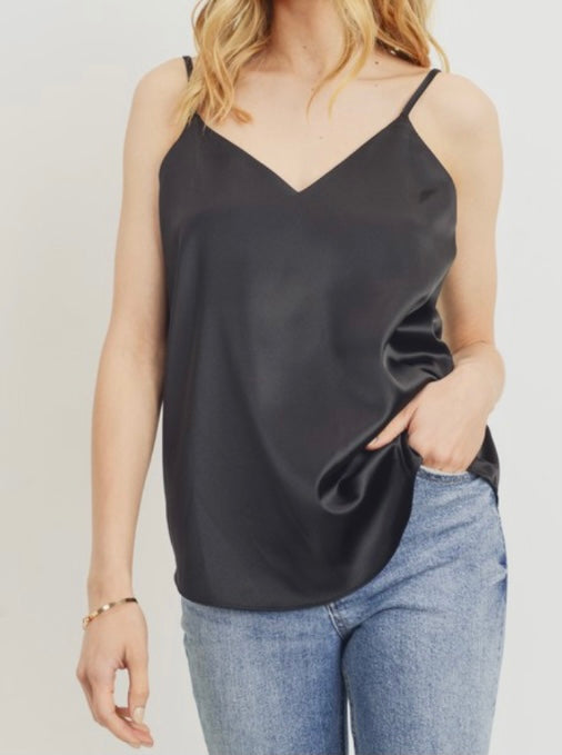 black satin spaghetti strap top